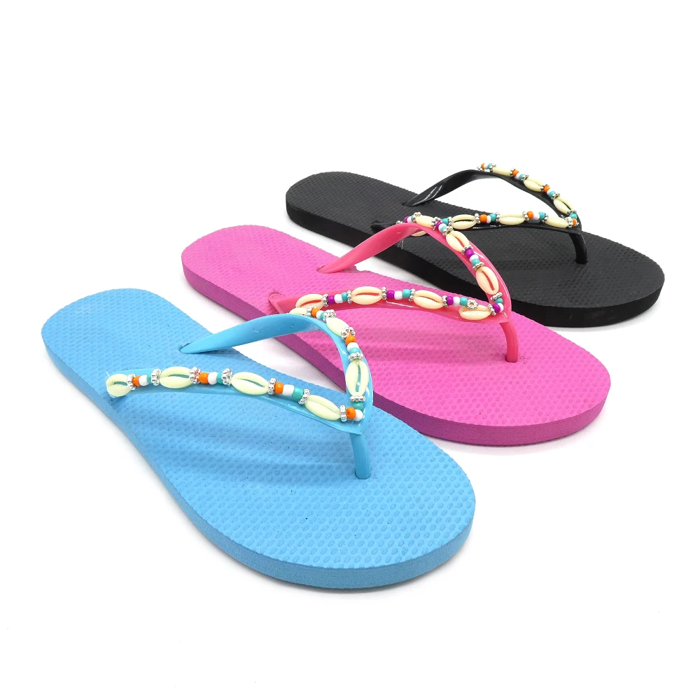 Женские летние шлепанцы из ракушек и бисера уличные модные пляжные с украшением