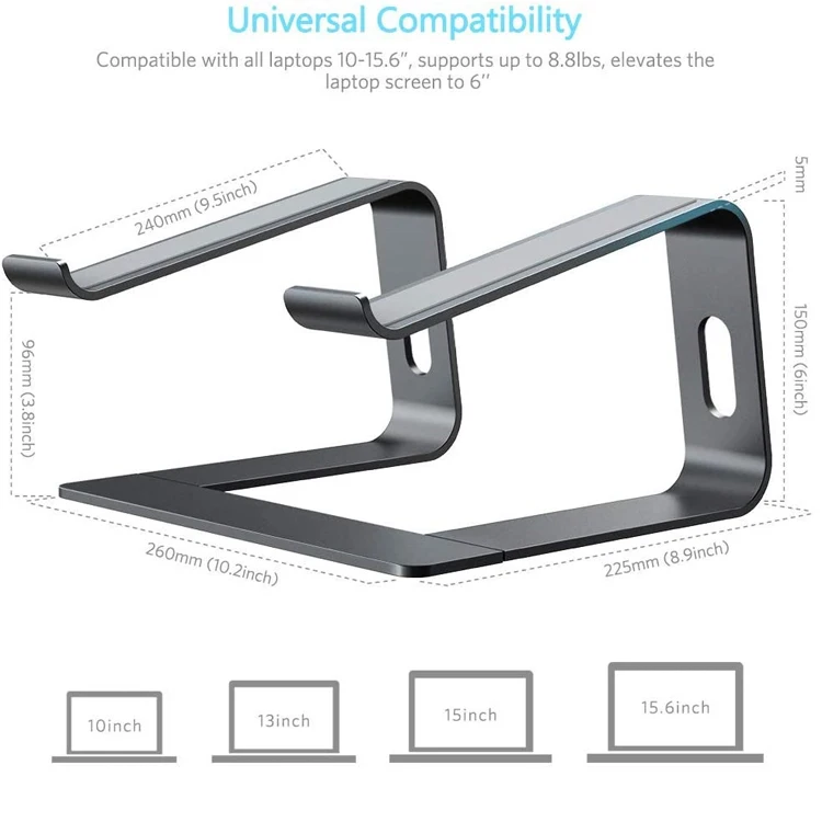 Ergonomic aluminum Laptop Mount Notebook Stand Riser holder vertical Aluminum laptop stand for Macbook Computer PC Desk