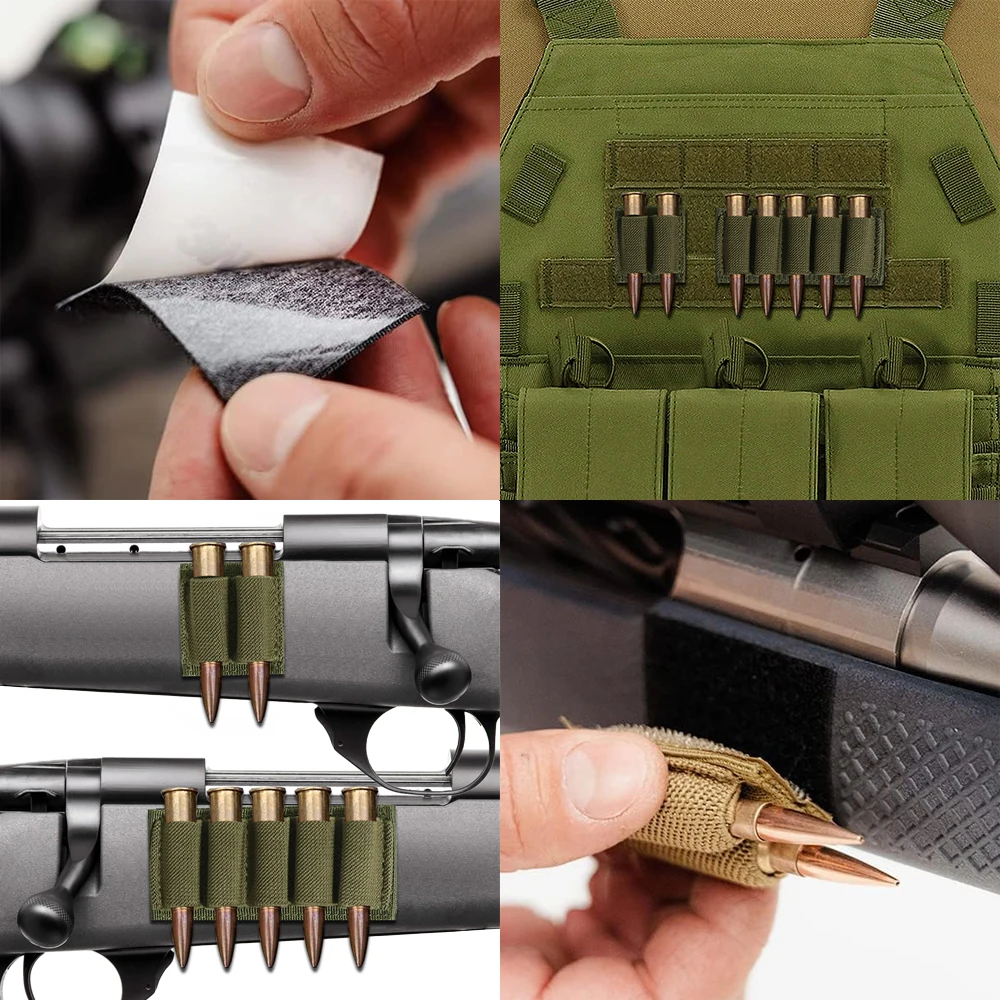 Tactical Hunting Ammo Holder 5 Rounds Shell Holder Bullet Bag Adhesive Patch Cartridge Carrier Mag Pouch