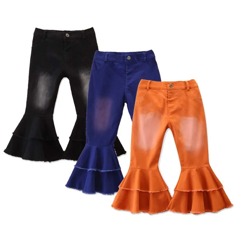 2023 New Cute Fashion 2-6Years Bell-Bottoms Pants Denim Wide Leg Jeans Trousers Jeans Kids Girls Denim KJPS-005