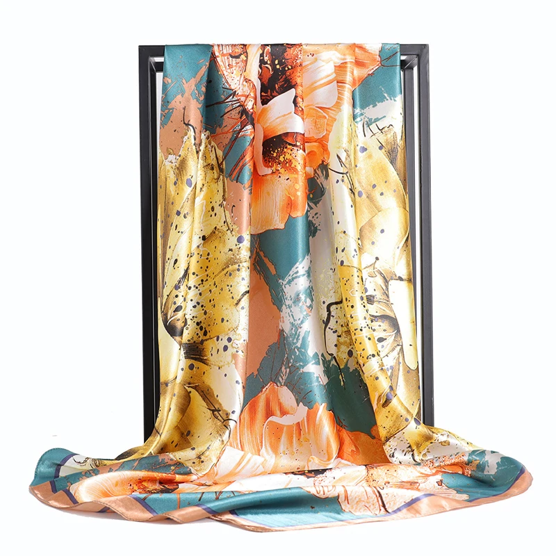 wholesale cheapest big square satin scarf printed silk head scarf covers hijab style women hair scarf wrap