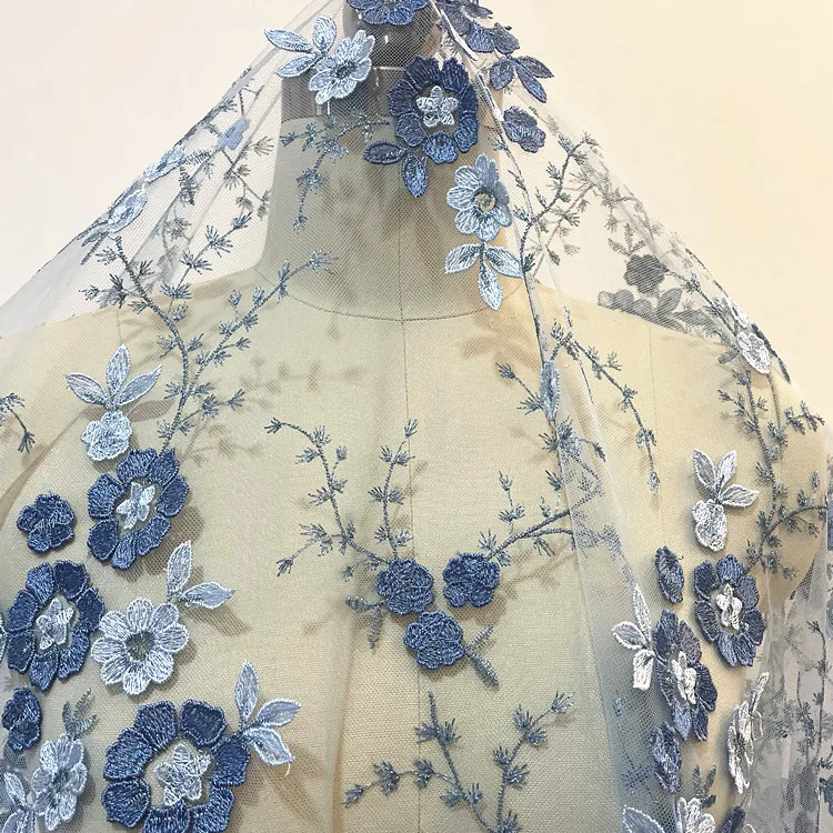 Multicolor 3D Embroidered Flower Lace Fabric Wedding Dress Costume Fabric