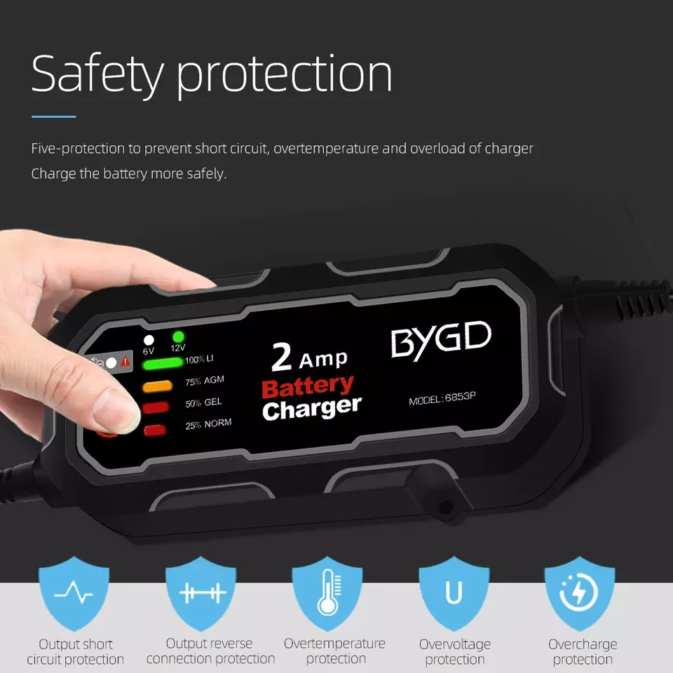 New BYGD The factory Lithium battery charger 12V 2A Universal Automatic lead acid battery charger for motorcycle battery toy car