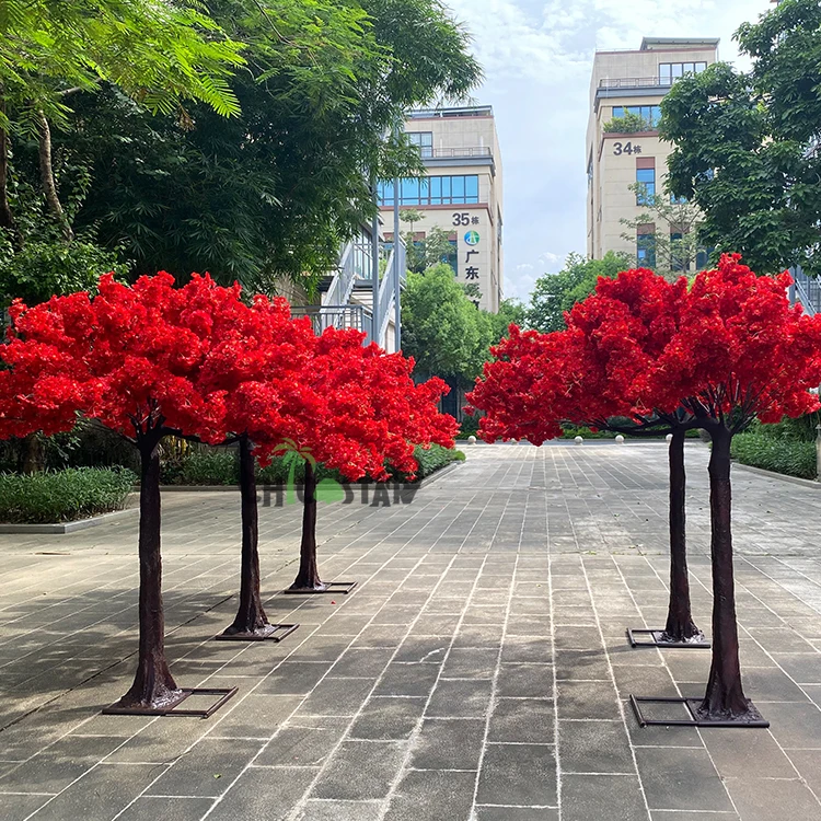 Indoor red artificial arch cherry blossom tree for wedding backdrop decorate