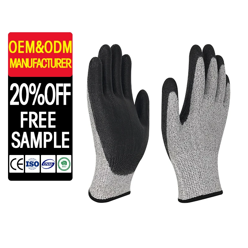 Safety Work Gloves Pu Coated with Grip for Warehousing Seamless Knit Nylon Safety Work Gloves Anti-Cut