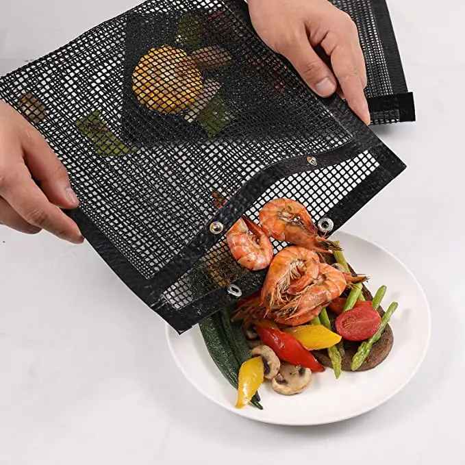 Reusable BBQ Grilling Bags non stick PTFE Mesh indoor outdoor bbq mesh  bag