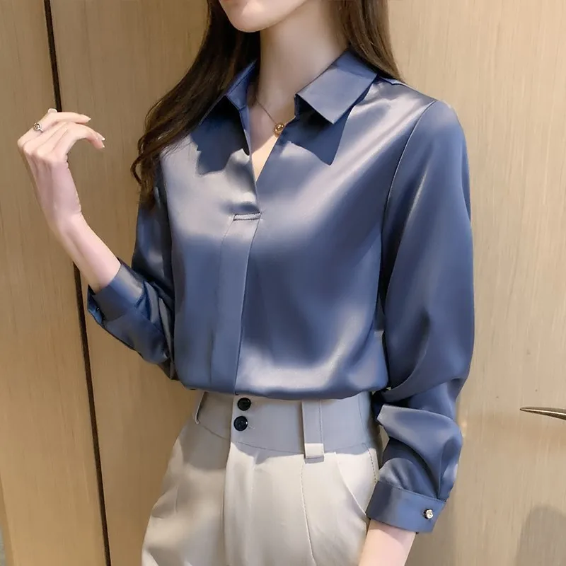 Hot Spring Autumn Solid Long Sleeve Chiffon Blouse Shirt Turn Down Collar Office Blouse White Women Tops Blusa 1130#