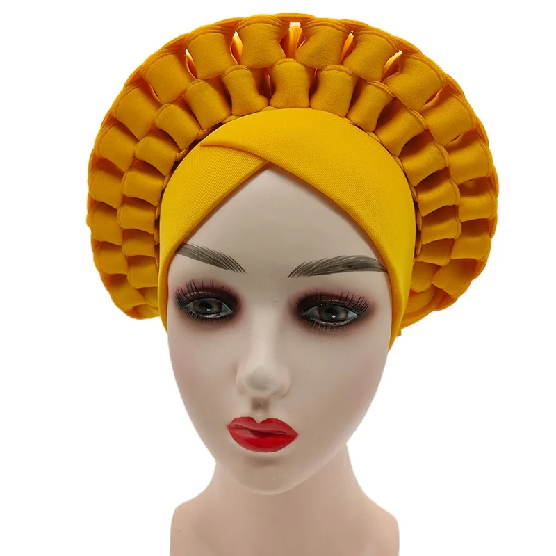 Wholesale 2022 fashion wedding headwear plain handmade Auto Gele already made ladies nigerian african head wraps