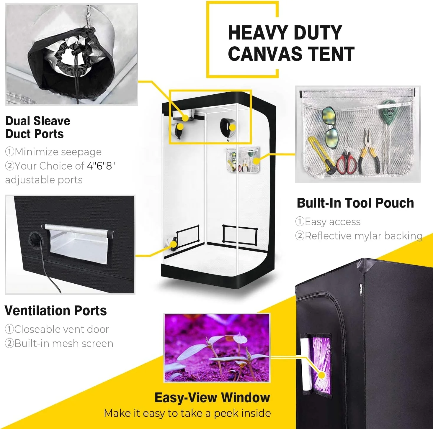 Тент для выращивания растений 120x120x200 см, 600D, тент для выращивания растений, светоотражающая ткань Оксфорд, гидропонная палатка, комнатная коробка для выращивания растений