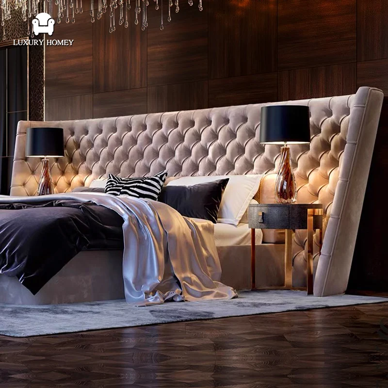 Italian High-end Modern Bedroom Furniture Designer Fashion Buckle Bedroom Set Furniture King Size Bedroom Set