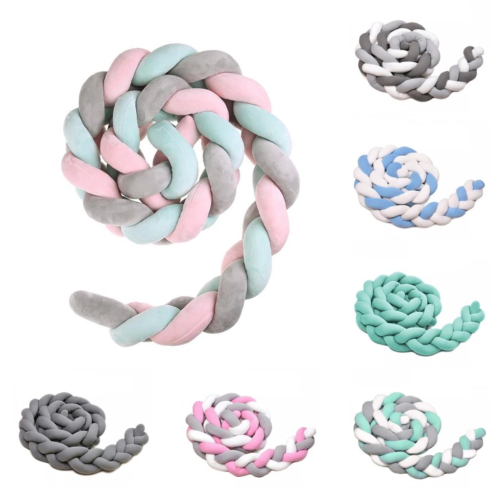 Newborn Baby Plush Pillow Knot Crib Bumper Bedding Breathable Soft Braided Baby Bumper