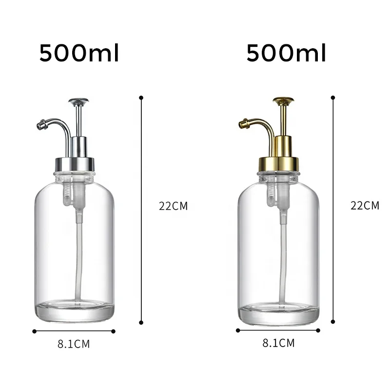 Factory Direct 500ml Coffee Honey Syrup Pump Dispenser Gold Pump Soap Dispenser Glass Bottle