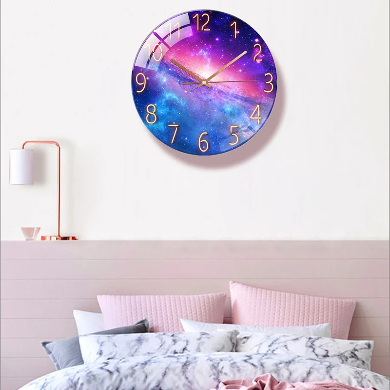 Glass Wall Clock Modern Design Landscape Light Luxury Colorful Art Reloj Pared Decorativo Clocks Living Room Bedroom Home Decor