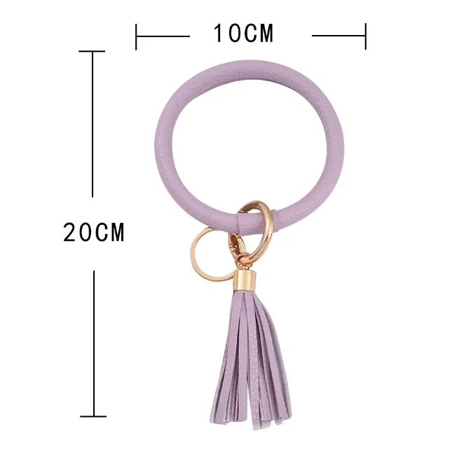 Leather Bracelet Keyring Bangle Keyholder Tassel Ring Circle  Keychain Wristlet for Women Girls Free Your Hands