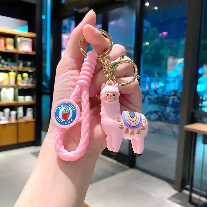 keychain accessories wholesale pvc rubber 3d cute kawaii cartoon anime keychain lama keychain