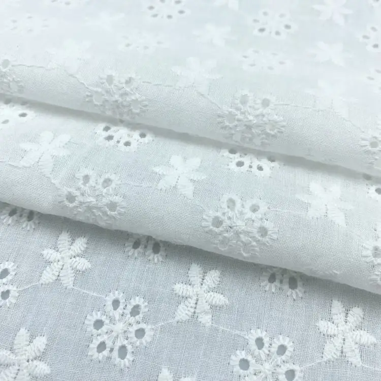 Lightweight yarn count customization soft flower embroidery holes eye let lace fabric with cotton lining