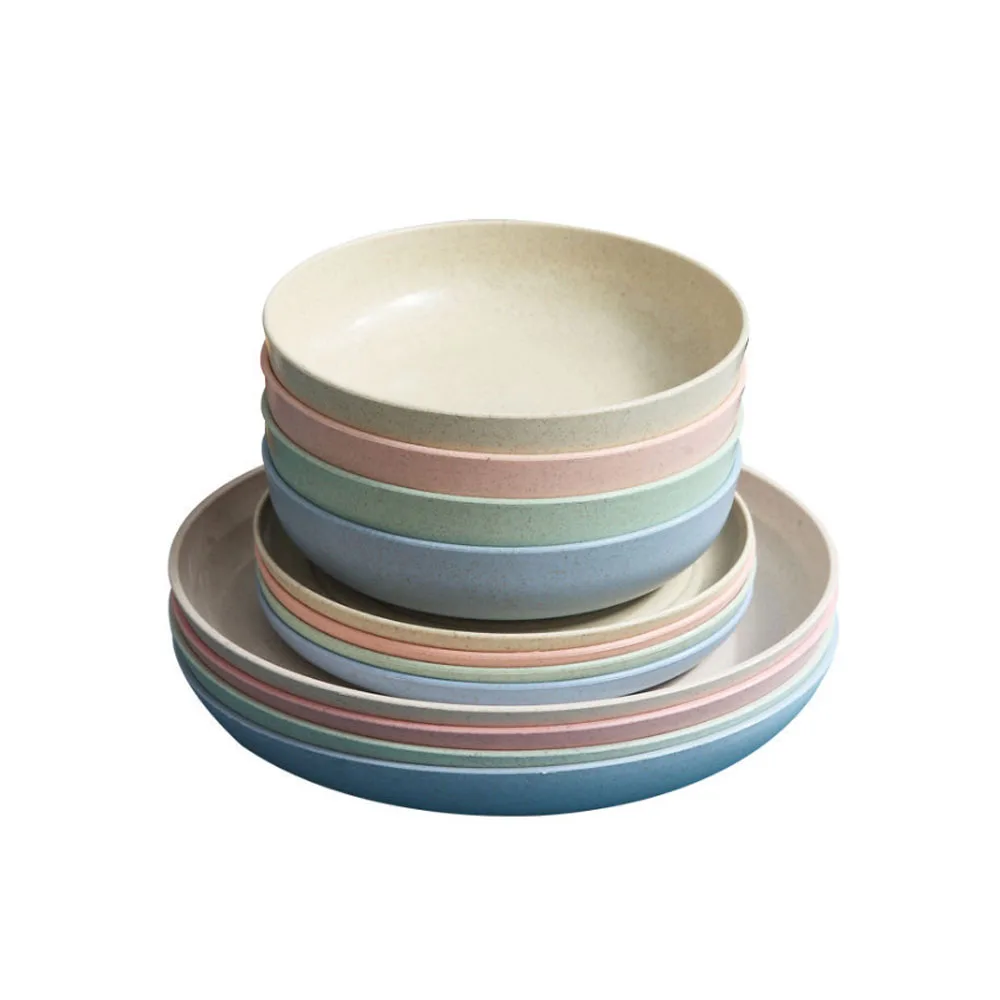 Amazon Hot Healthy Wheat Straw Eco Friendly Biodegradable Unbreakable Dinner Plates Dinnerware Dishes