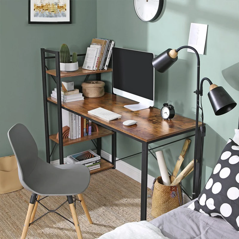 
Corner Computer Desk with Bookshelf Cheap Writing Study Wood Industrial Modern Home Office PC Desk 