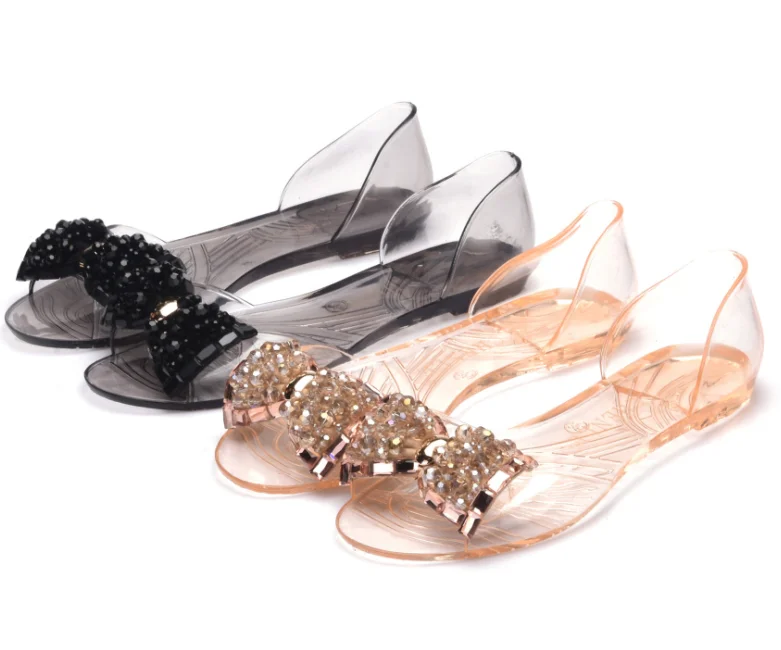 Hot sales 2022 new style women clear slip-on rhinestone open toe shoes women sandal clear jelly sandals