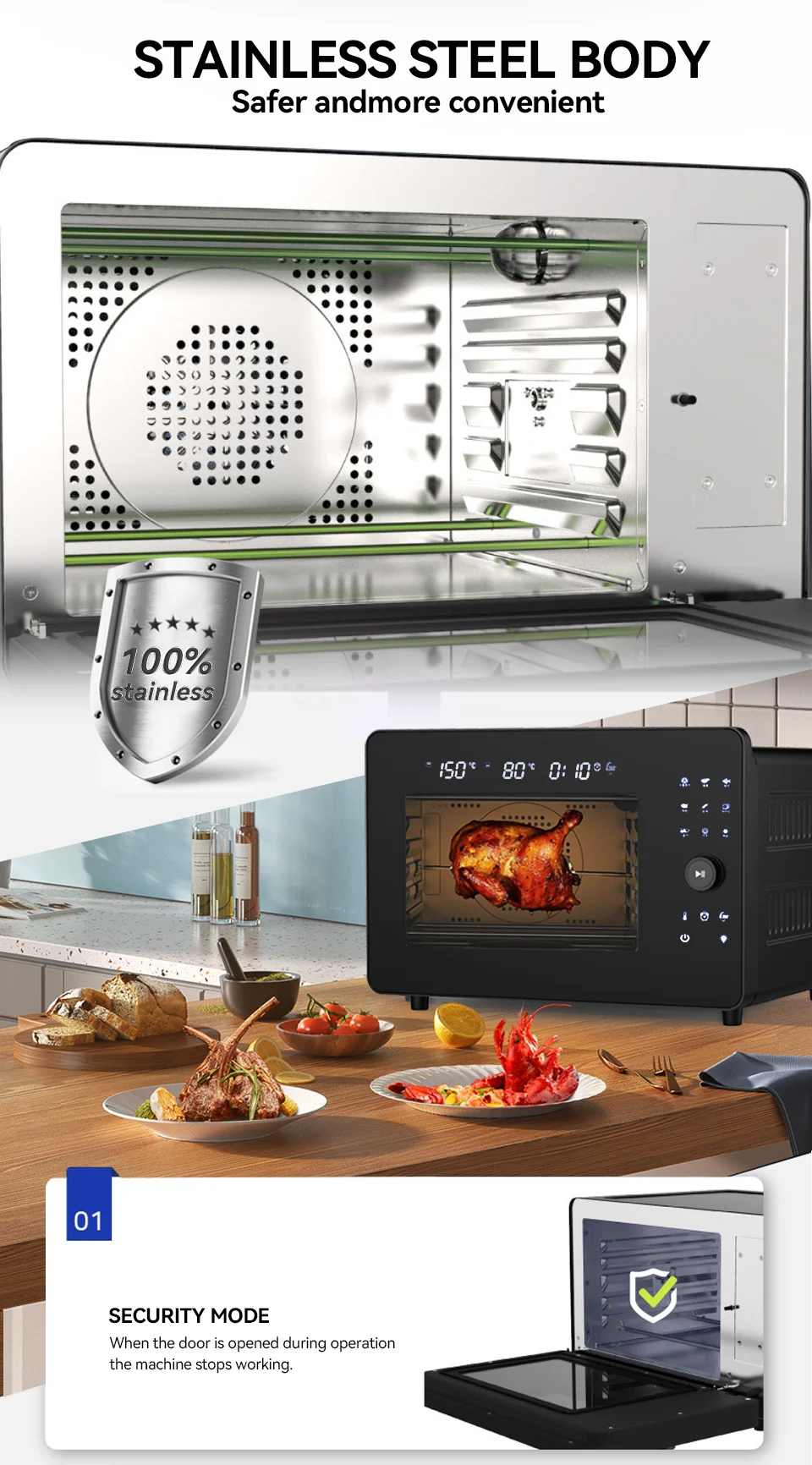 Large Capacity 22 L  Digital Panel Household Or Commercial Kitchen Electric Air Fryer Oven With 0% Oil Cooking