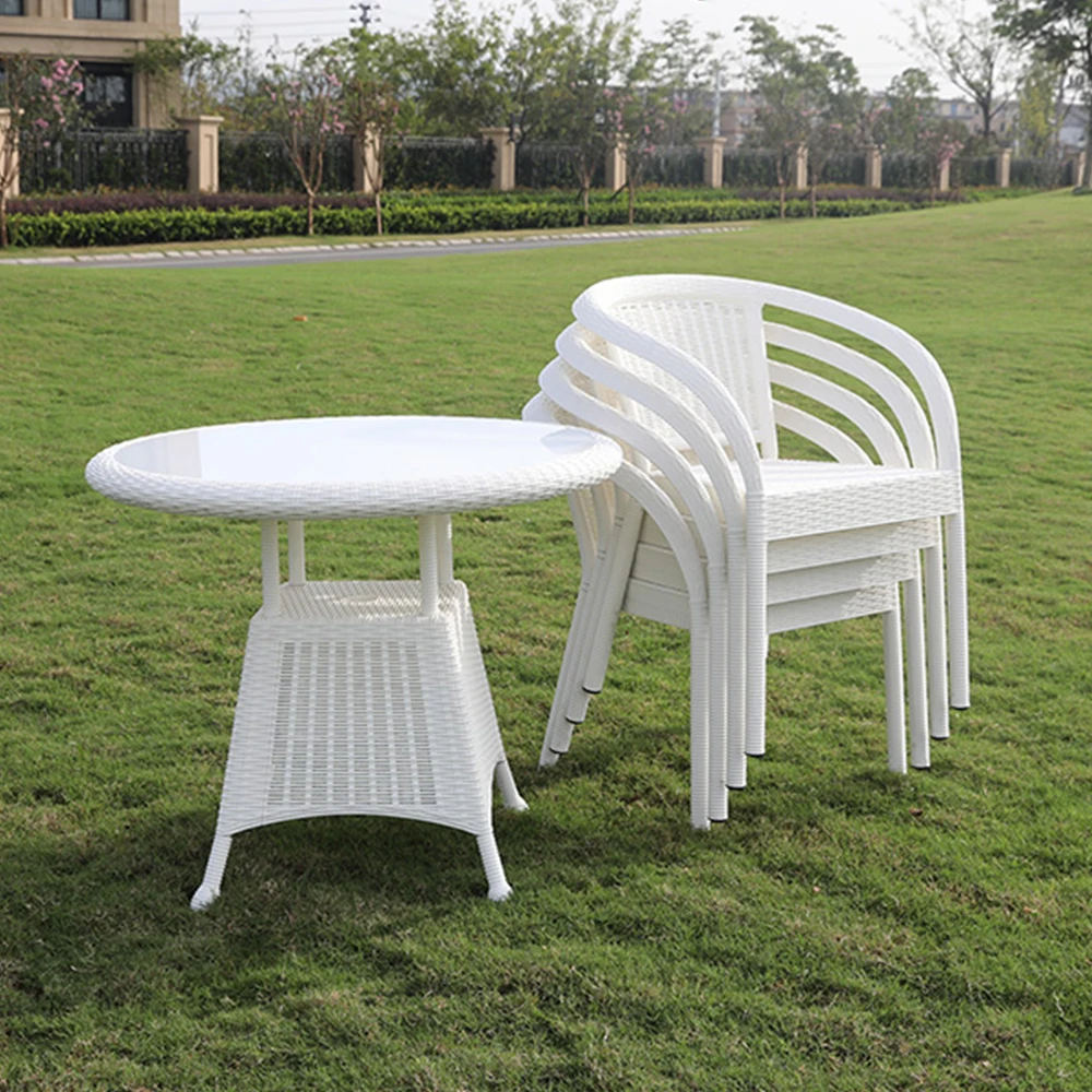 Outdoor metal frame garden office table and chair with tempering glass
