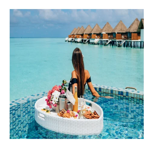 Woven Eco friendly decorative serving tea and coffee rattan tray with minimalist pattern design Ms. Krystal WA +84587176063