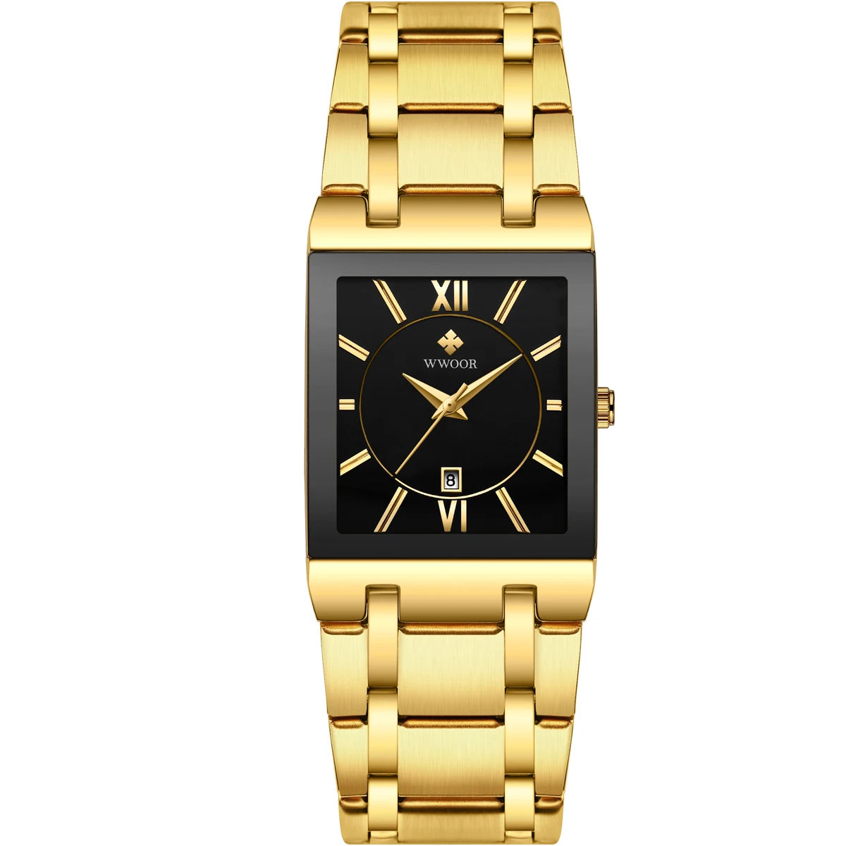 
WWOOR New Bands Stainless Steel Waterproof Wrist Watches set Brand Luxury Gold Black Quartz Minimalist Square Clock Date Watch 