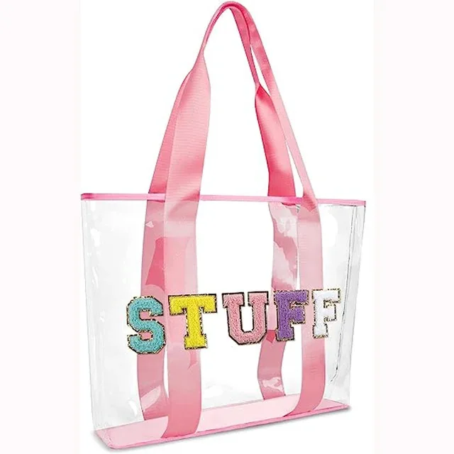 wholesale Custom Embroidery Patch logo Holographic tote bag pvc Shipping For Women stronger handle holographic PVC bag Beach Bag