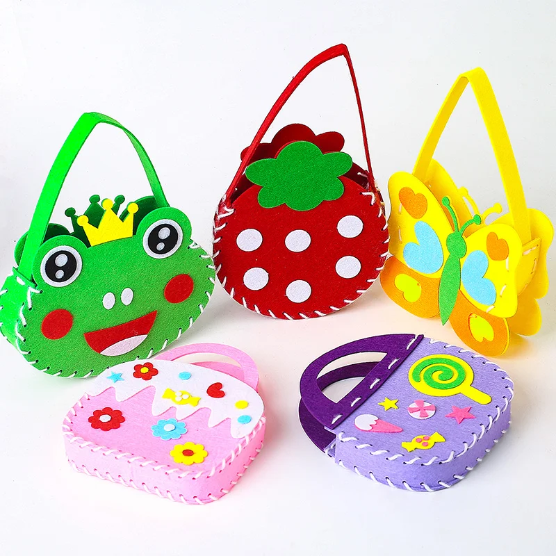 Children Beginners Educational Sewing DIY Handmade Gift Sticker Crafts Kits Animal Felt Bag Fabric Toys Sewing Kids Art