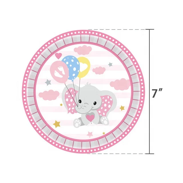 Baby Shower Tableware Pink Set for Baby Girl Birthday Party Set Baby Shower Elephant Party Supply