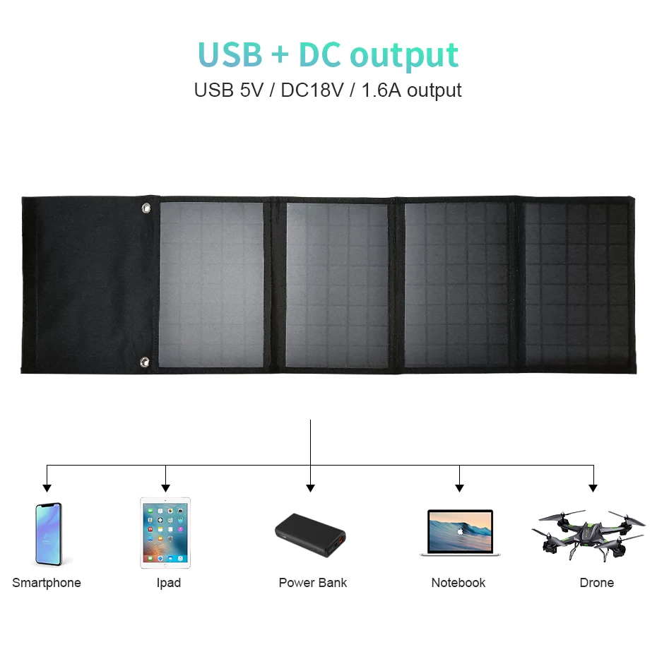 Foldable Solar Panel 5V Portable Battery Charger USB Port Outdoor Waterproof Power Bank for Phone PC Car RV Boat