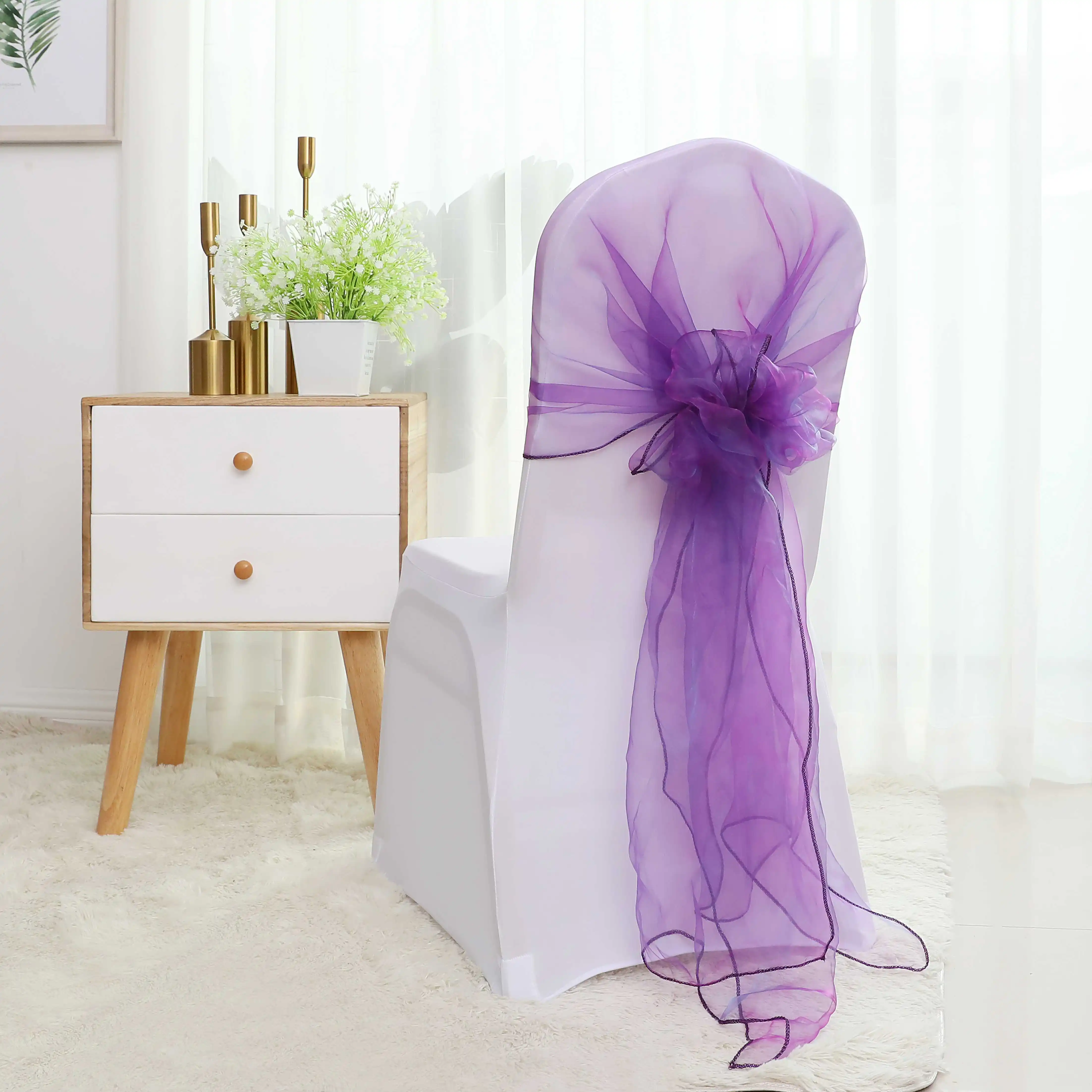 High Quality Sheer Organza Wedding Chair Sashes Chair Hood Sashes For Wedding Event Banquet Suppliers