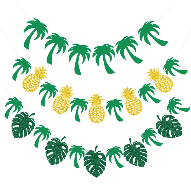 Hawaiian Party Banner Decoration Pull Flag Coconut Tree Pineapple Turtle Leaf Pull Flower