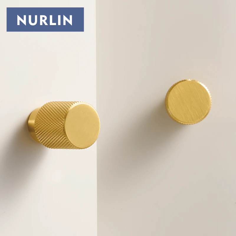 Nurlin New Solid Brass Knurling Brushed Cross Brass Cabinet Knob Cupboards T-bar Long Appliance Pull Furniture Refrigerator Bar
