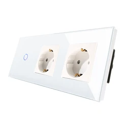 Bingoelec ZigBee 1Gang 1Way Wifi Touch Switch and Socket EU 16A  Wall schuko Socket With Crystal Glass Panel
