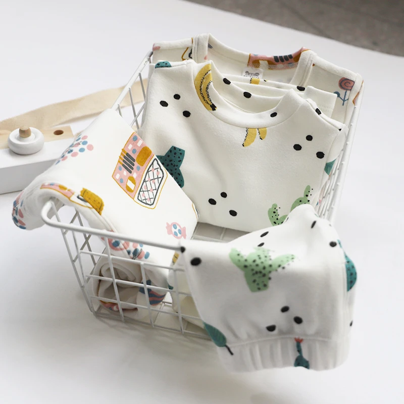 
Banana patterns wholesale High Quality Keep Warm Baby Outfits Long Sleeve Infant Various Pattern Printed Set Clothing 