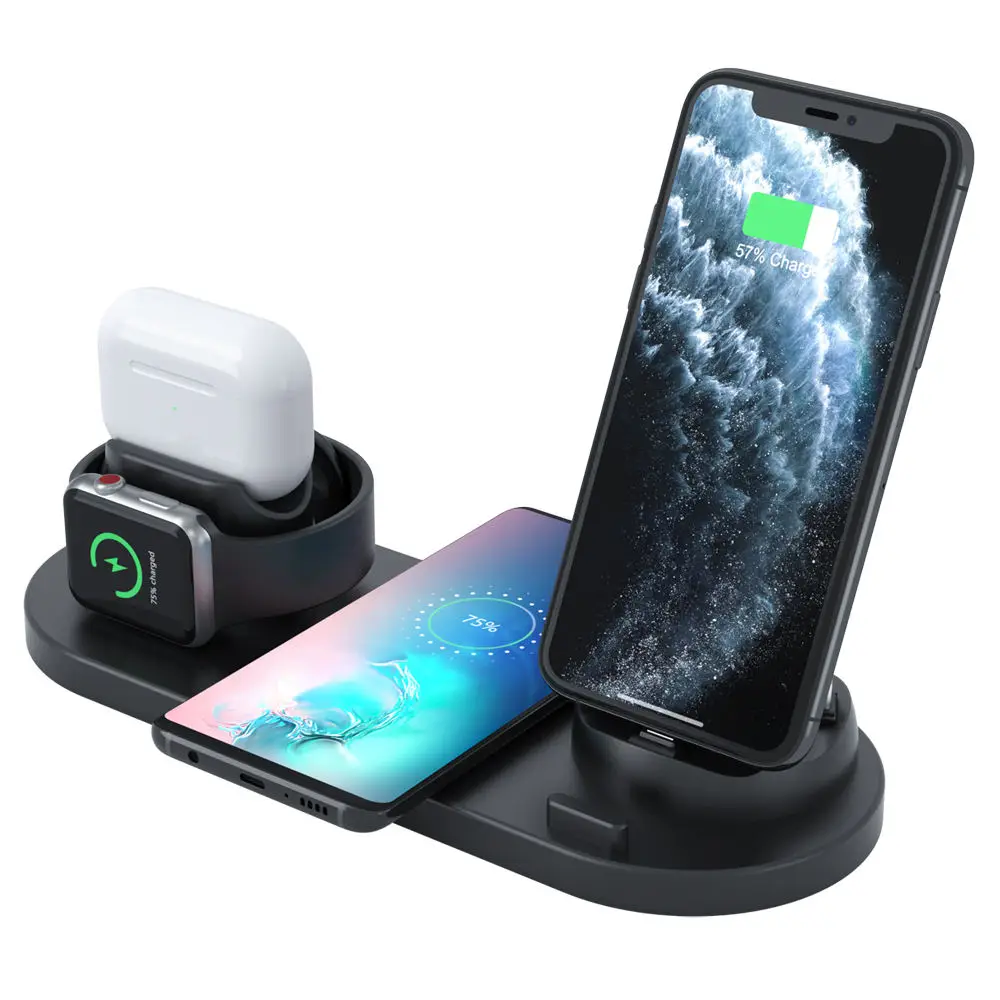 Hot Style Wireless Phone Charger  Charging Station Qi 15w Fast 6 in 1 Wireless Charge For Samsung