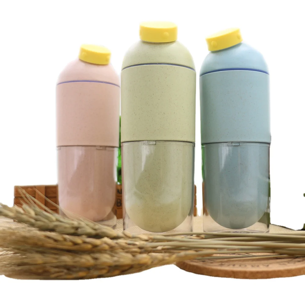 Wholesale Student Sports Water Bottle Accompanying Cup Creative Wheat Capsule Plastic Water Bottles