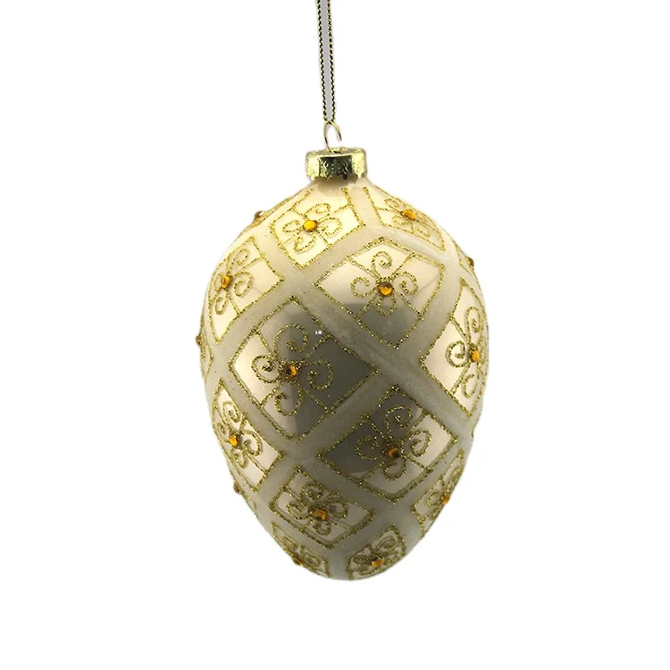 Yangzhou Factory Wholesale Hand Blown Artificial Hanging Christmas Beautiful Decorative Glass Easter Egg Ornaments