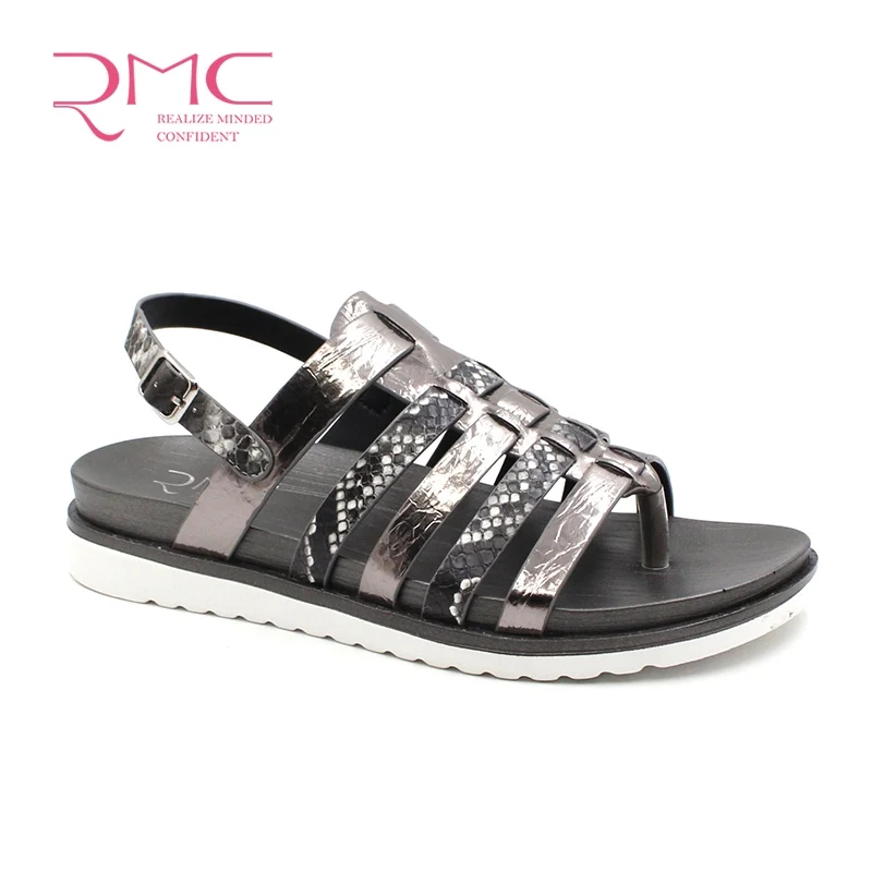 
RMC 2020 mix color fashion design snake PU platform ladies flat comfortable sandals 