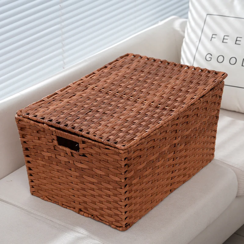 Book toy sundries storage box wholesale imitation rattan weaved storage basket clothes organizer washable with metal frame
