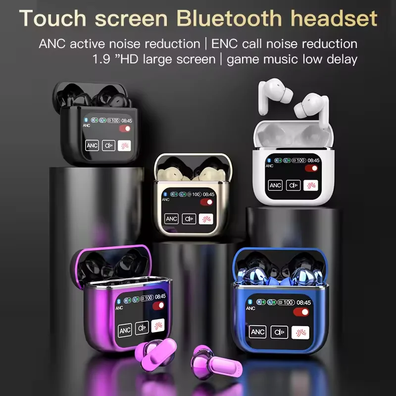 SE60 ANC ENC 2024 best TWS Earphones With LCD Touch Screen Wireless Earbuds Active Noise Cancelling Sport Headset