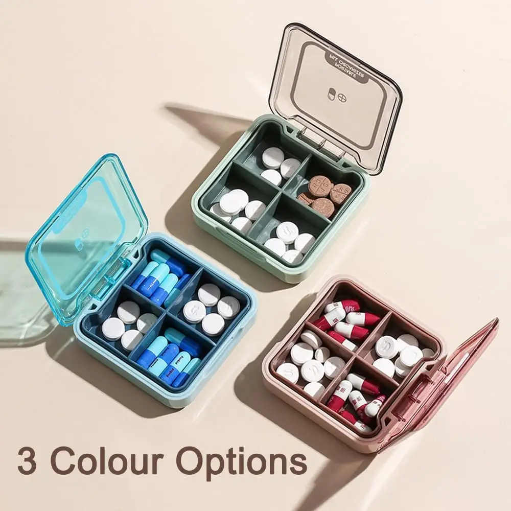BPA Free Pill Case with 4 Large Compartmensts to Hold Vitamins, Moistureproof Portable Pill Box Organiser for Travel