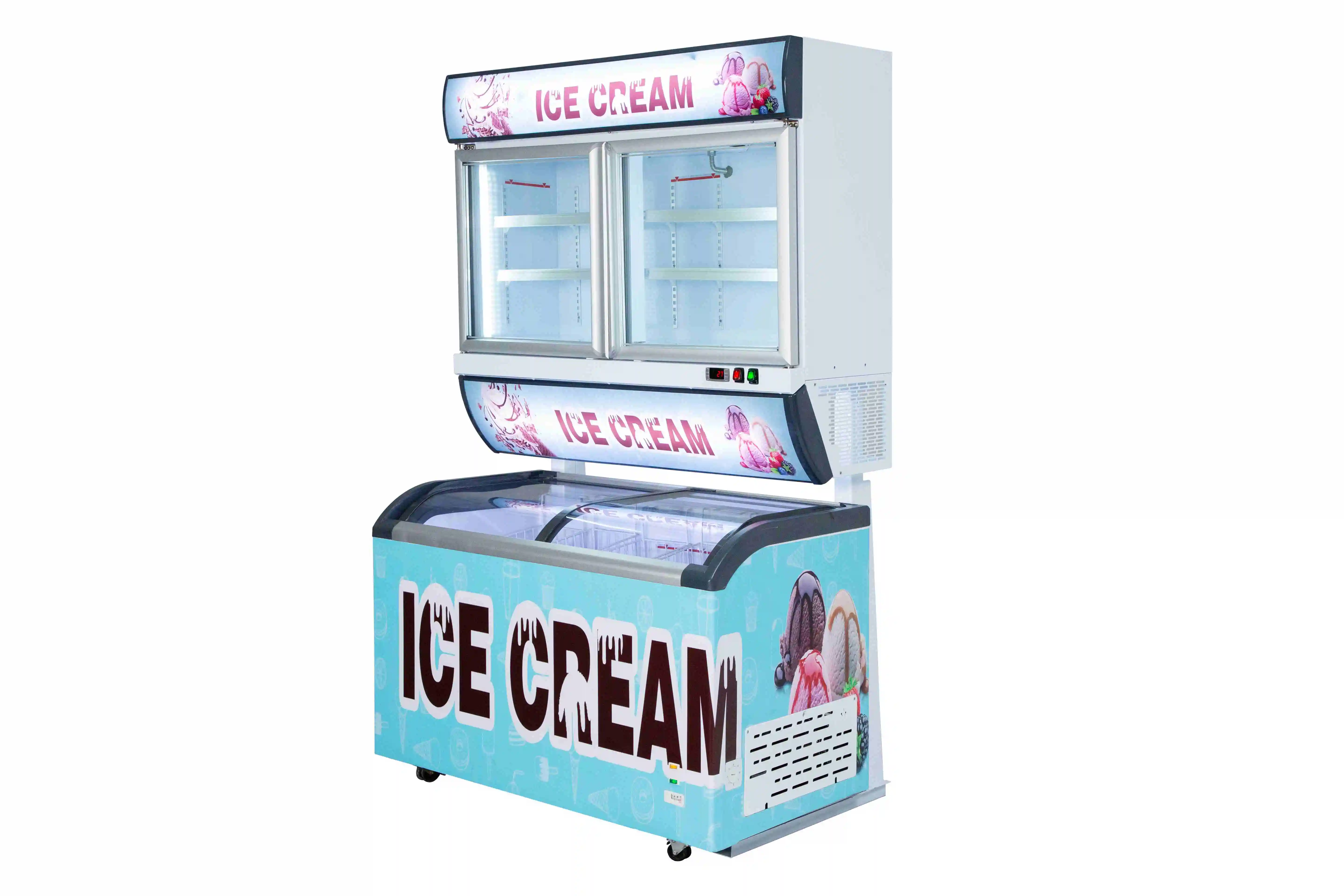 New Supermarket Commercial Wall Site Dual Compressor Chiller Open Island Display Fridge Combine Freezer Cooler