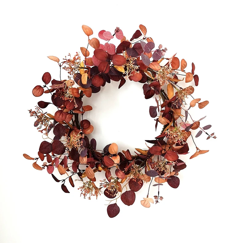 Fall wreath wholesale artificial Autumn flowers making eucalyptus leaves wreath with berries faux wild flowers
