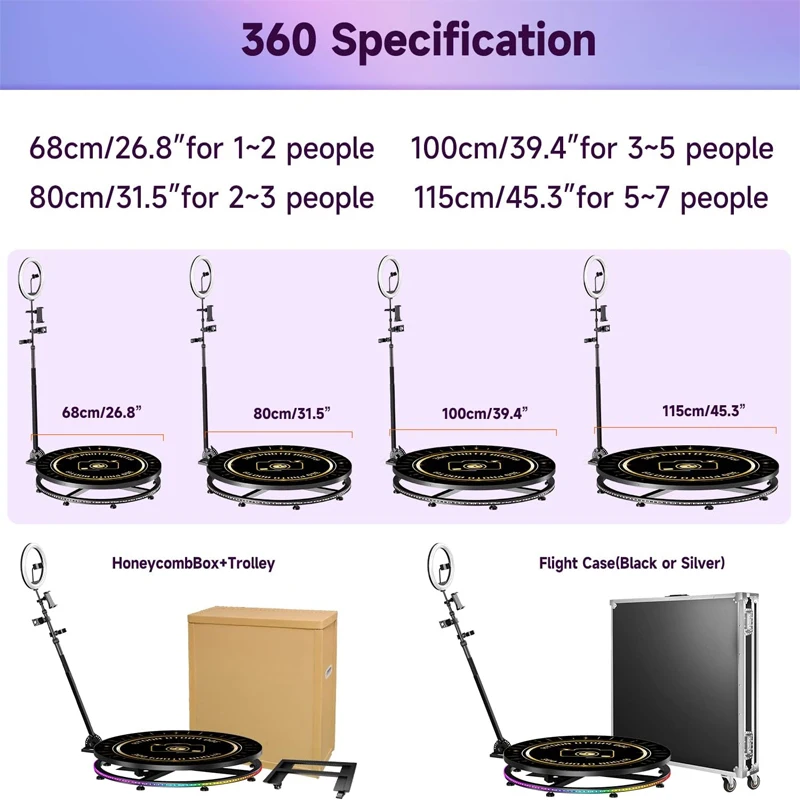 Samidisplay Portable Photobooth Purchase Automatic Wireless 115Cm Rotating Selfie 360 Photo Booth for Wedding Party