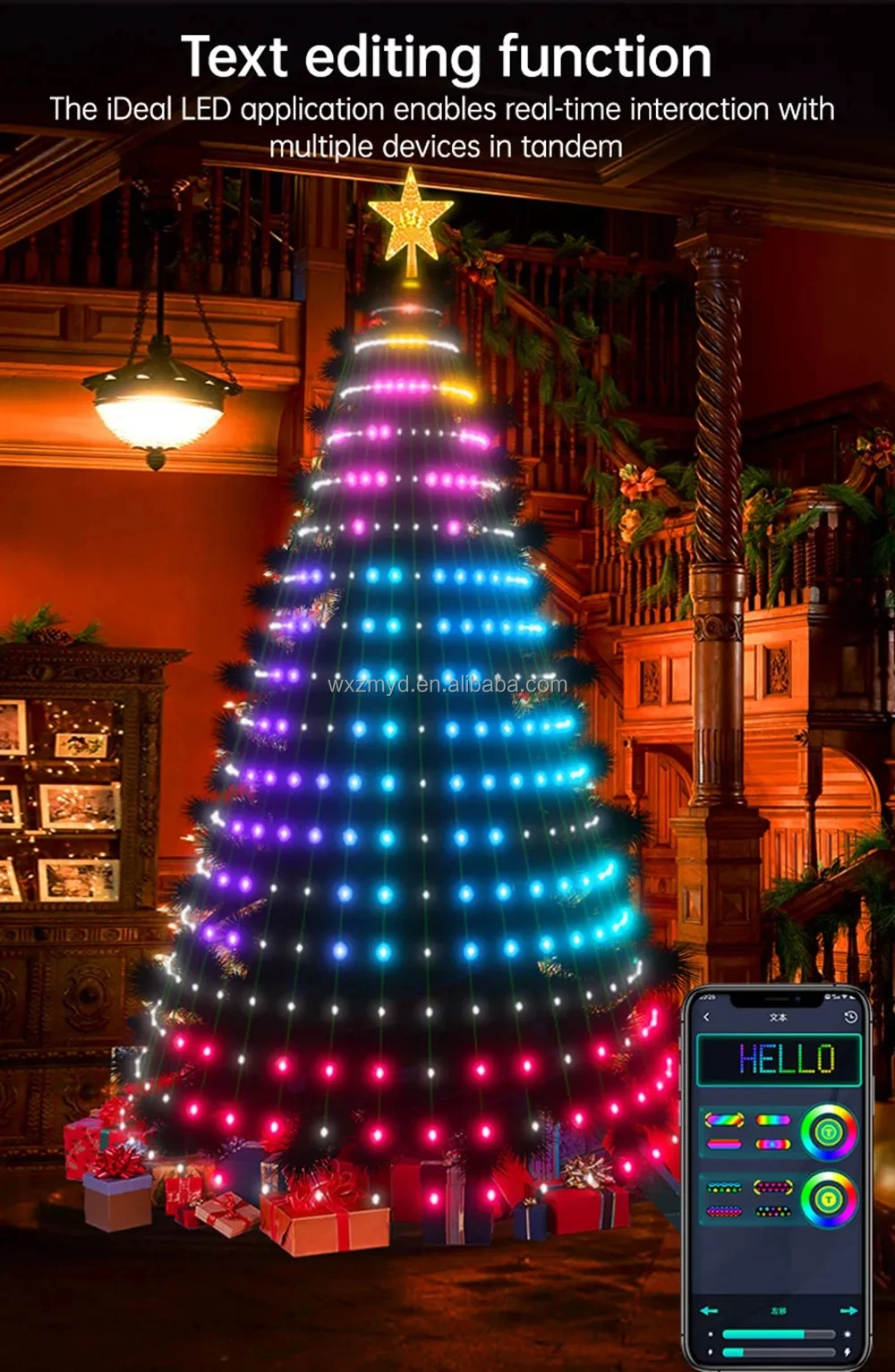 DIY Smart Christmas Tree Lights with Bluetooth APP Remote Control, 400 RGB Suitable for High LED Christmas Tree Decorative Light