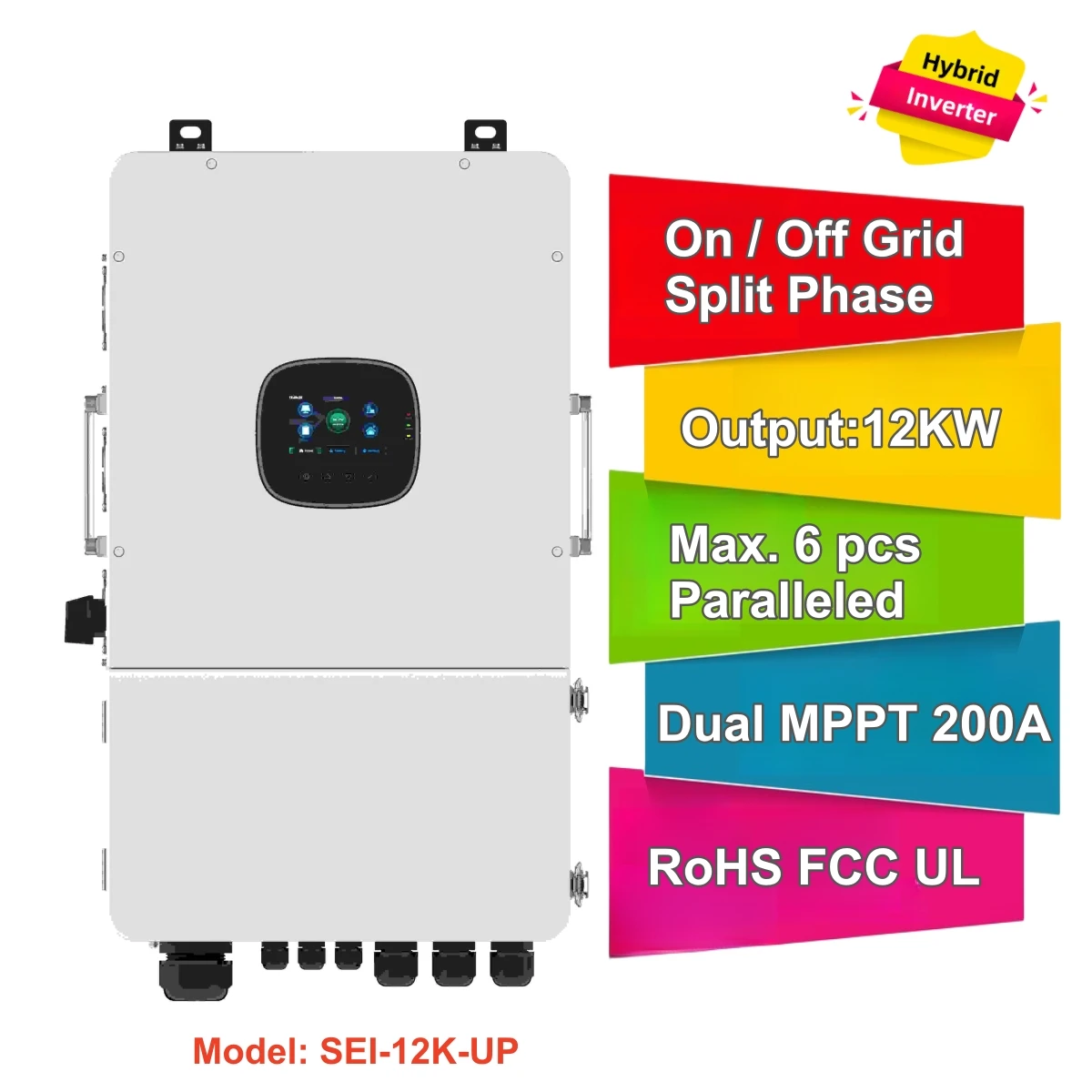 American IP65 12KW AC 48V DC Up To 6 Units Parallel Support BMS Split Phase srne ON Grid OFF Grid Solar Storage Hybrid Inverter