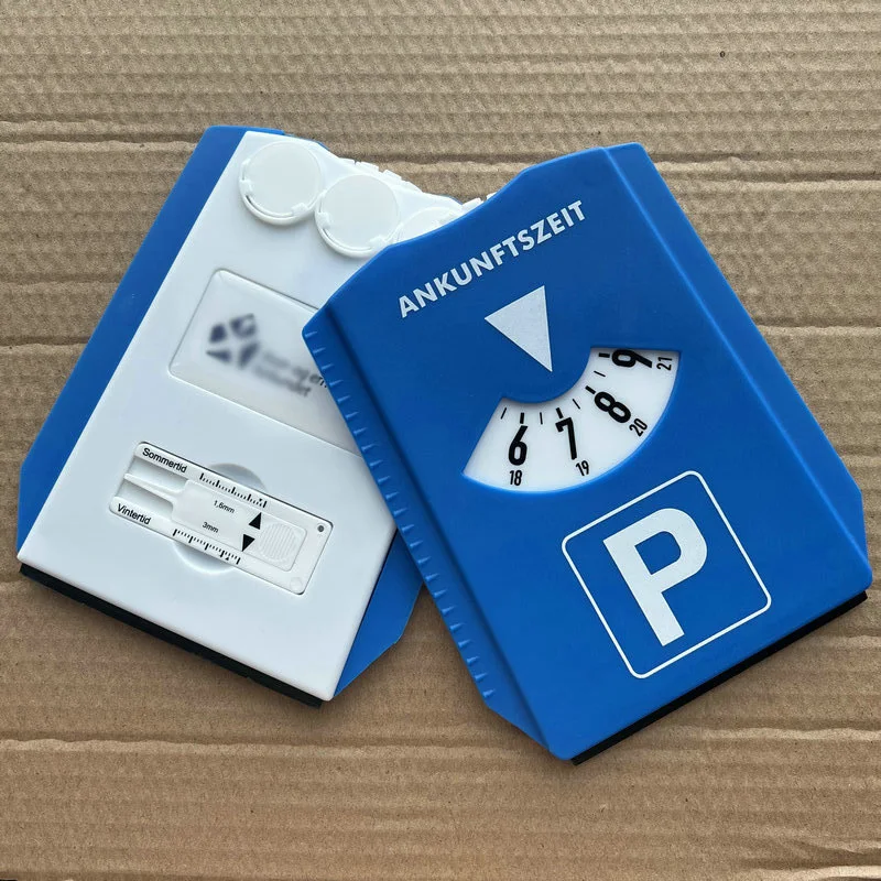 4 in 1 Plastic Parking Disc With Ice Scraper Euro Coin Tire Tread Gauge Multi Function Parking Timer Clock Custom Logo Car Gifts