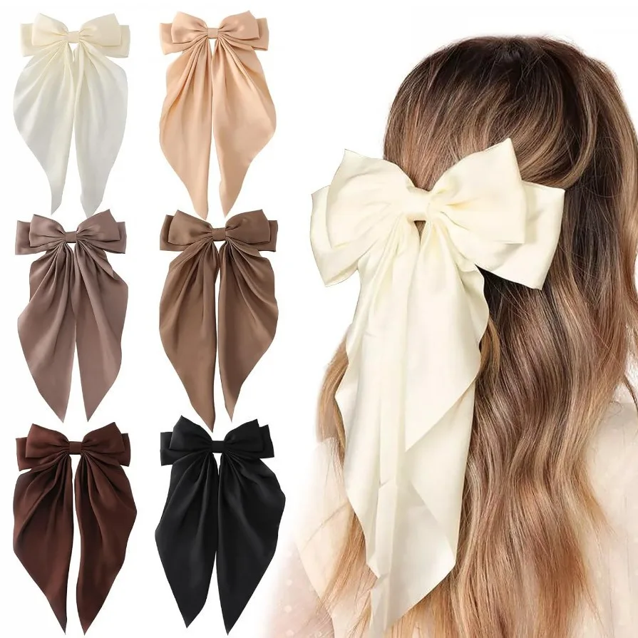 French Large Vintage Ribbon Bow Hair Clips Temperament Satin Fabric Hair Clips Wedding Hair Accessories